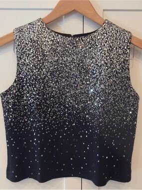 St. John Evening Marie Gray Vintage Sequin Ombre Sleeveless Knit Top Shell Size2